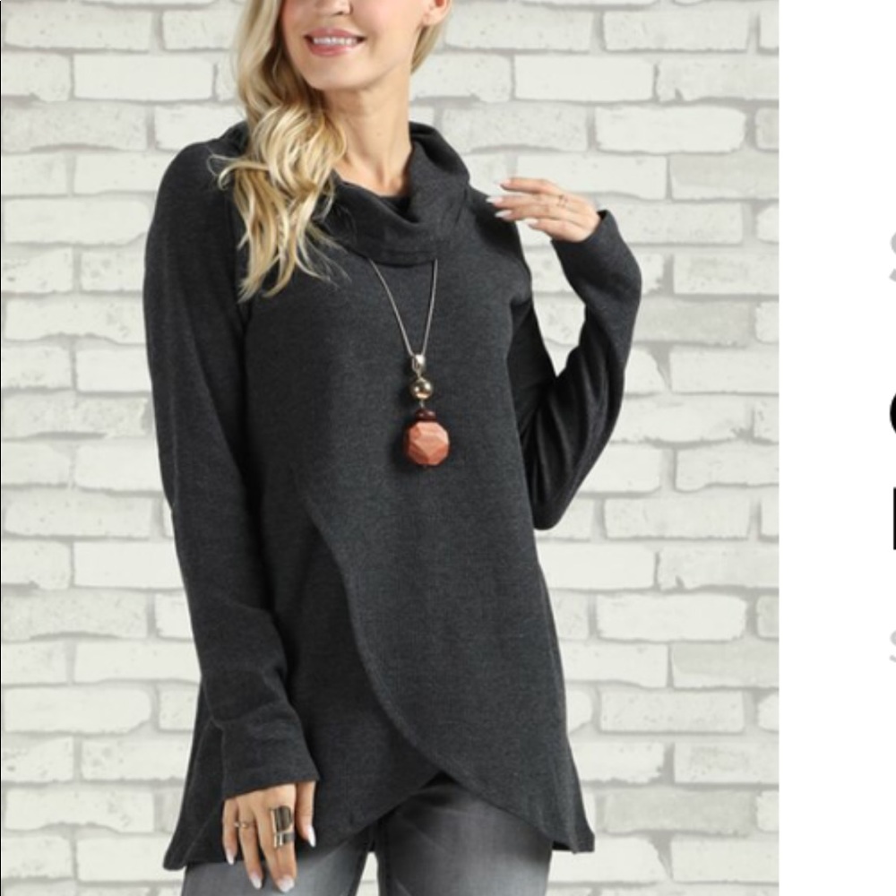 Charcoal Crossover Cowl Neck Tunic